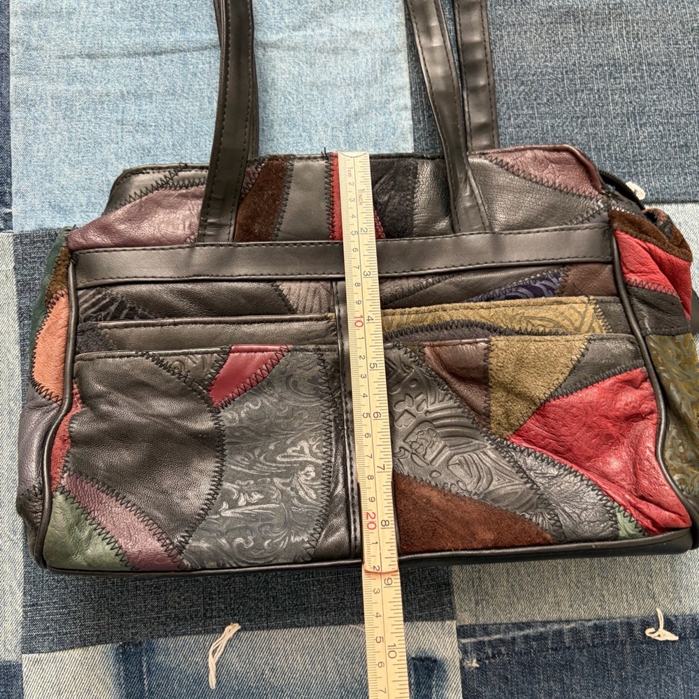 patchwork leather shoulder bag boho suede jewel t… - image 12